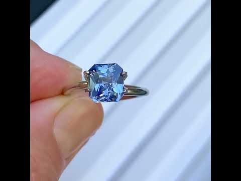 2.52ct radiant emerald cut blue sapphire, Sydney jeweller Lizunova Fine Jewels
