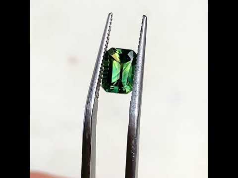 1.43ct emerald cut Australian teal parti sapphire, Sydney jeweller Lizunova Fine Jewels