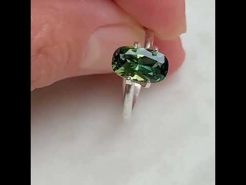 1.9ct cushion cut Australian teal parti sapphire, Sydney jeweller Lizunova Fine Jewels