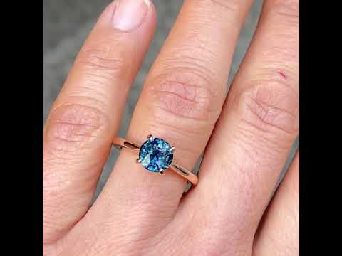 Ina, Madagascan teal sapphire rose gold engagement ring, Sydney jeweller Lizunova Fine Jewels, Australia