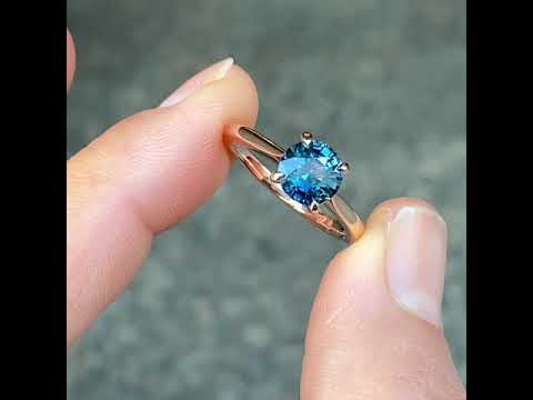Ina, Madagascan teal sapphire rose gold engagement ring, Sydney jeweller Lizunova Fine Jewels, Australia
