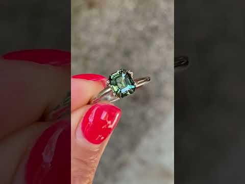 2.03ct emerald cut unheated Madagascan teal sapphire, Sydney jeweller Lizunova Fine Jewels