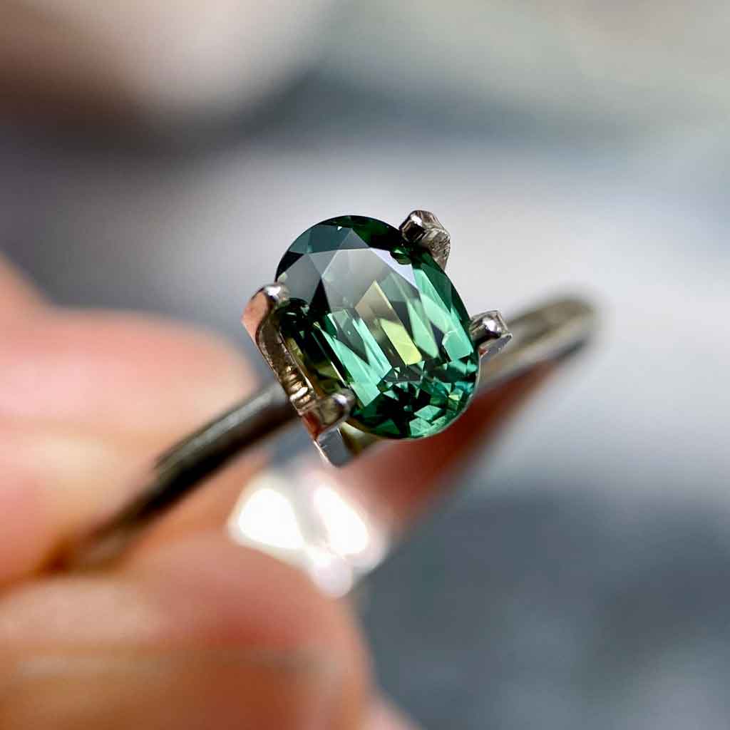1.07ct oval Australian teal sapphire Sydney jeweller Lizunova NSW Australia