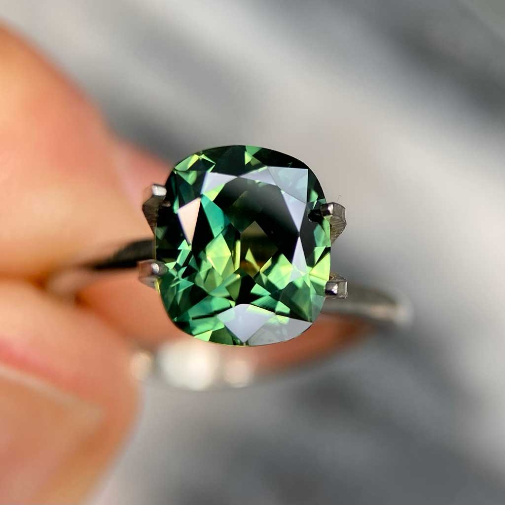 2.71ct cushion cut Australian parti sapphire available for a bespoke engagement ring by Lizunova Fine Jewels