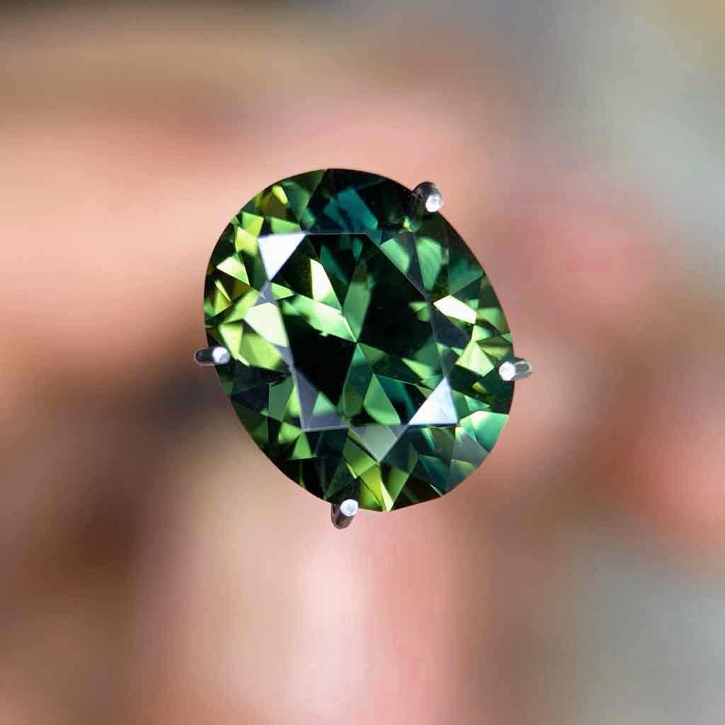 Australian teal green sapphire for a custom sapphire ring Sydney jeweller Lizunova NSW Australia
