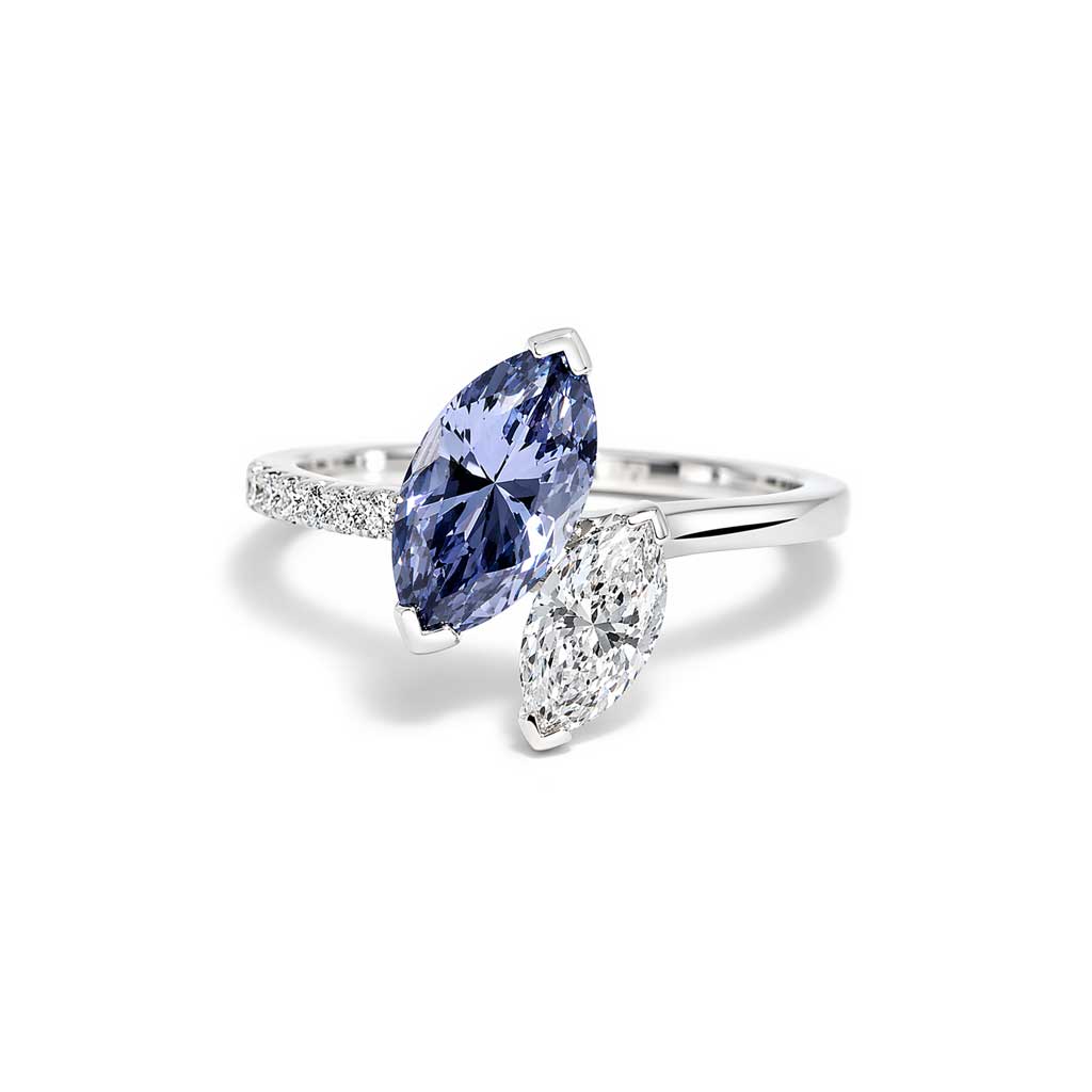 Aeris | Marquise cut grey spinel & diamond toi et moi engagement ring - Lizunova Fine Jewels