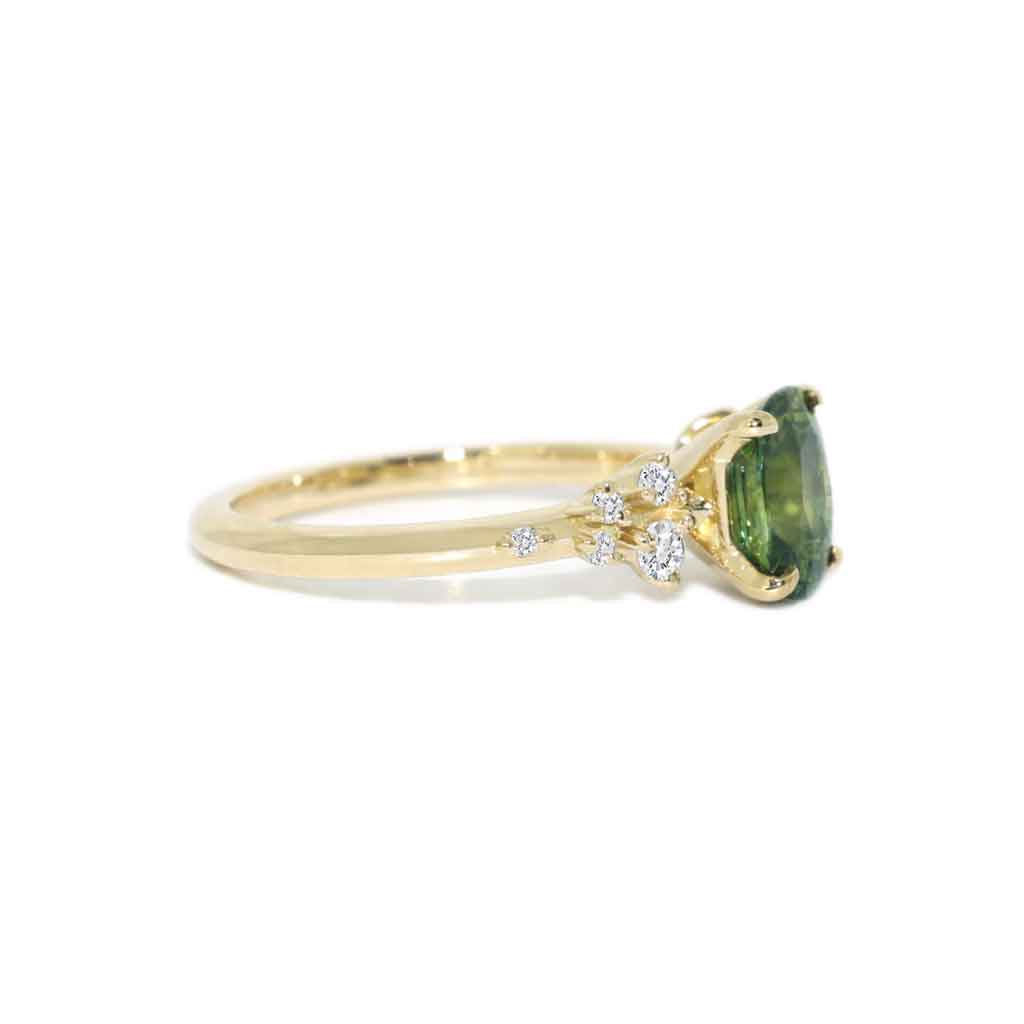 Asymmetric sapphire and diamond engagement ring by Sydney jeweller Lizunova