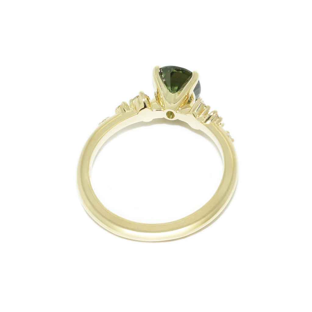 Asymmetric sapphire and diamond engagement ring by Sydney jeweller Lizunova