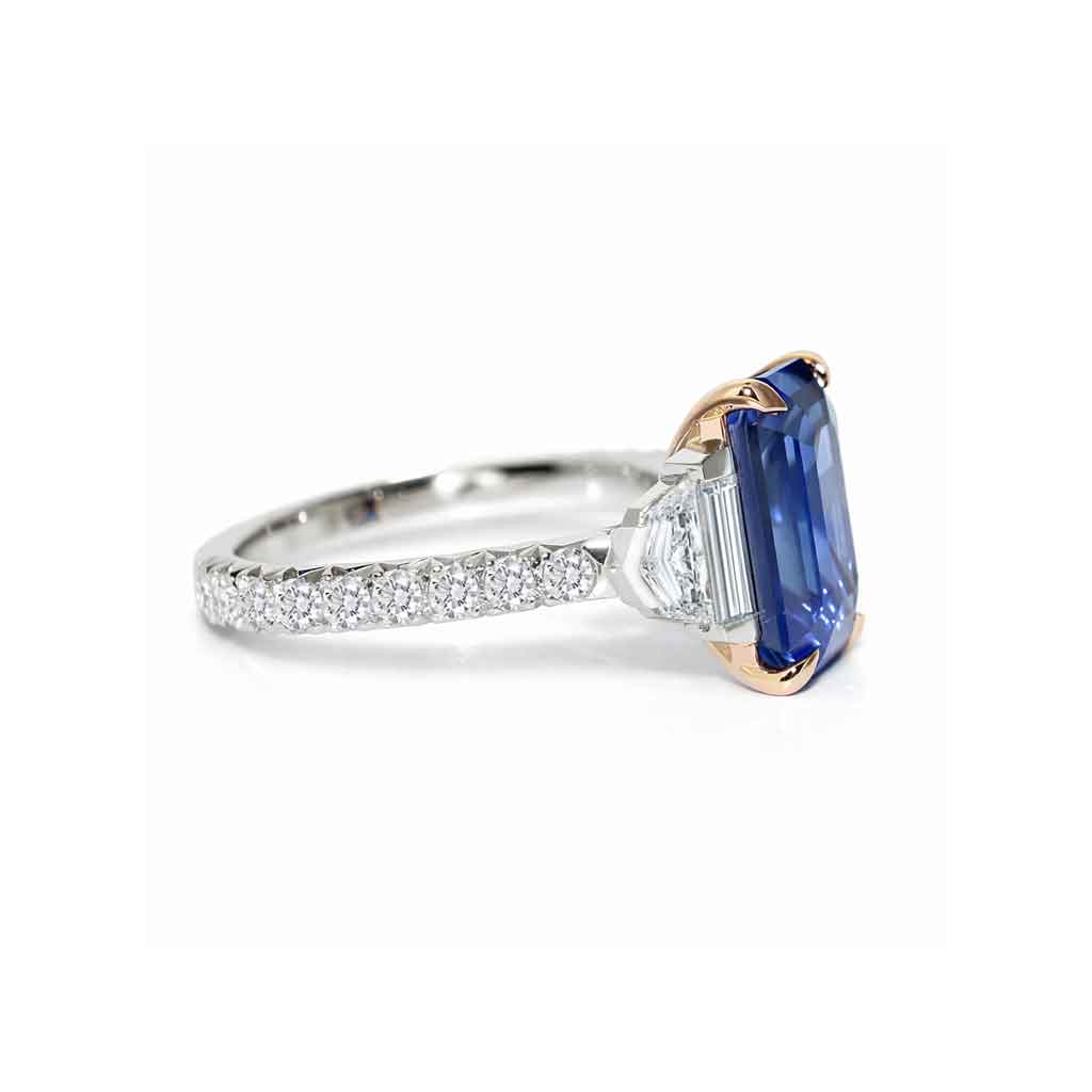 Annick | Emerald cut blue sapphire diamond engagement ring by Sydney jeweller Lizunova