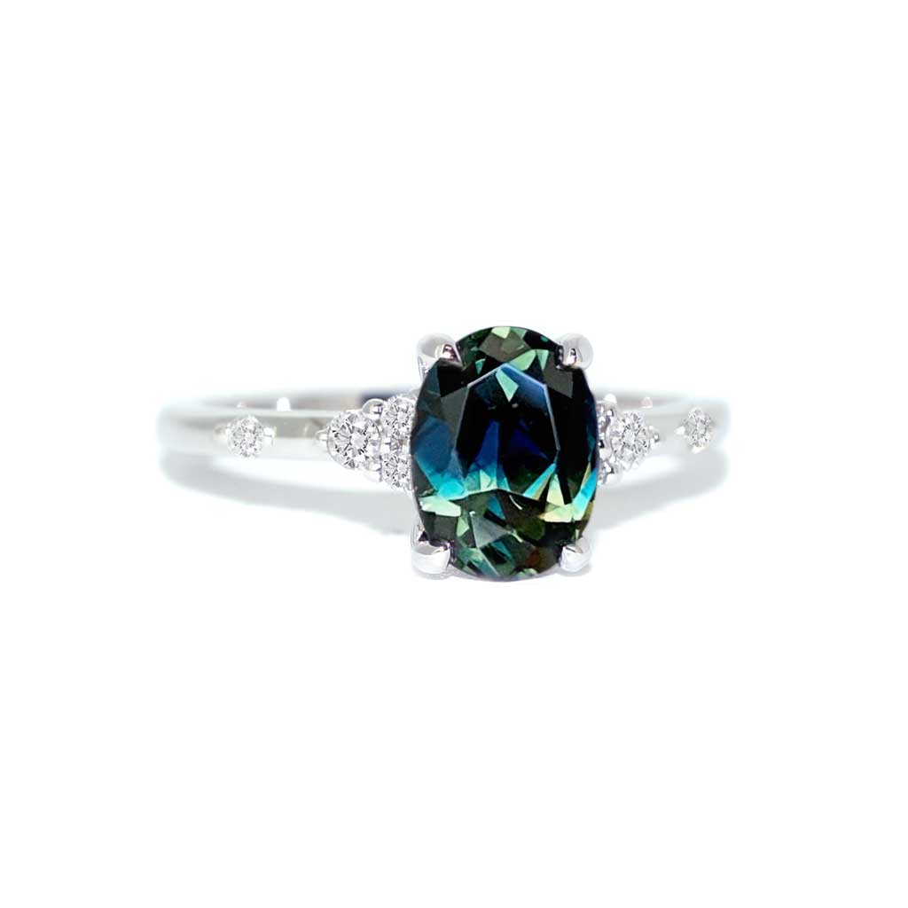 Oval-Australian-teal-parti-sapphire-diamond-engagement-ring-platinum-Lizunova-Fine-Jewels-Sydney-jeweller