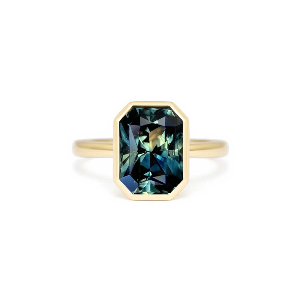 Arina bezel set emerald cut Australian parti sapphire engagement ring - Lizunova Fine Jewels