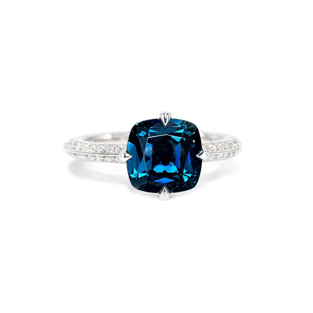Ballets Russes - Cushion cut Australian teal sapphire engagement ring - Lizunova Fine Jewels
