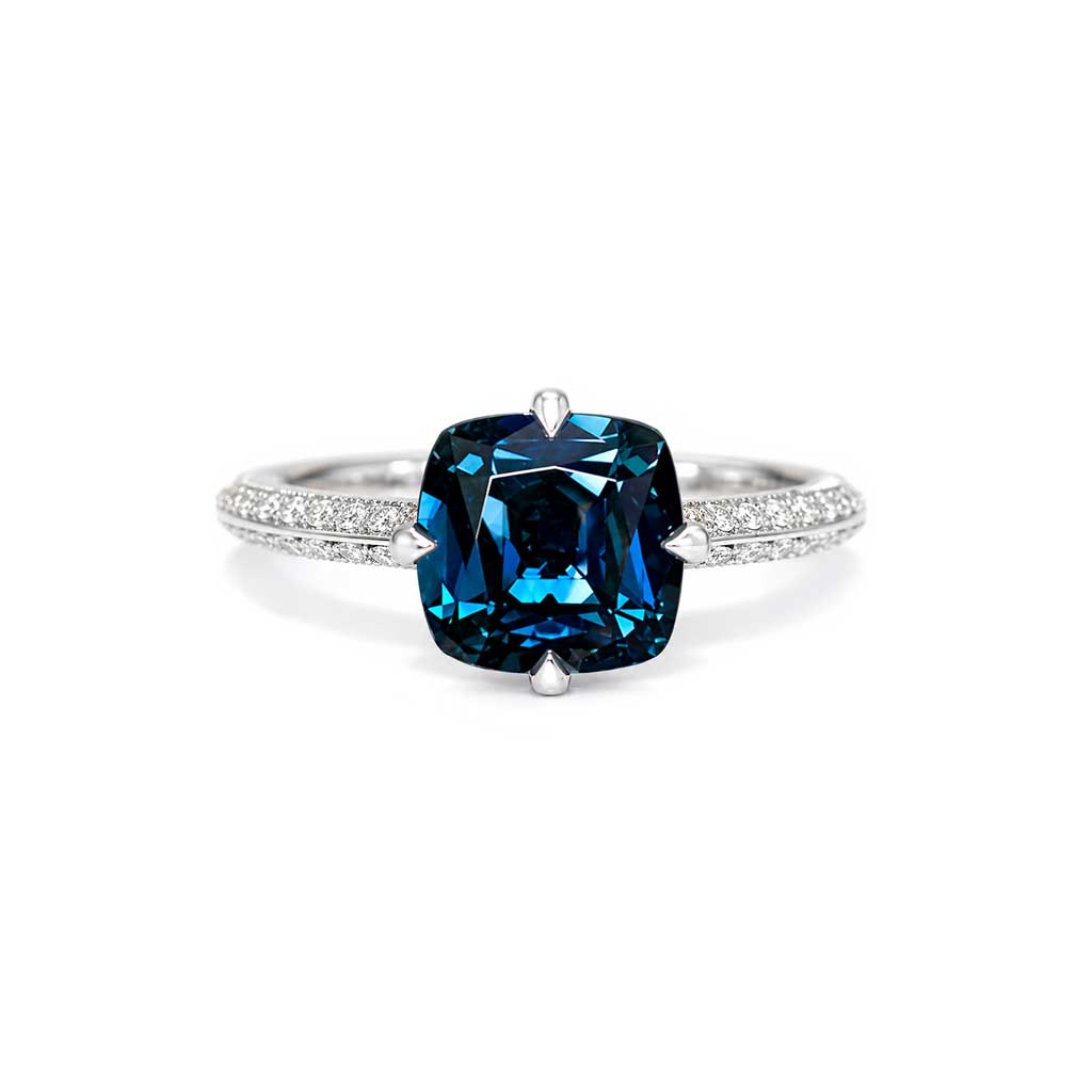 Ballets Russes - Cushion cut Australian teal sapphire engagement ring - Lizunova Fine Jewels