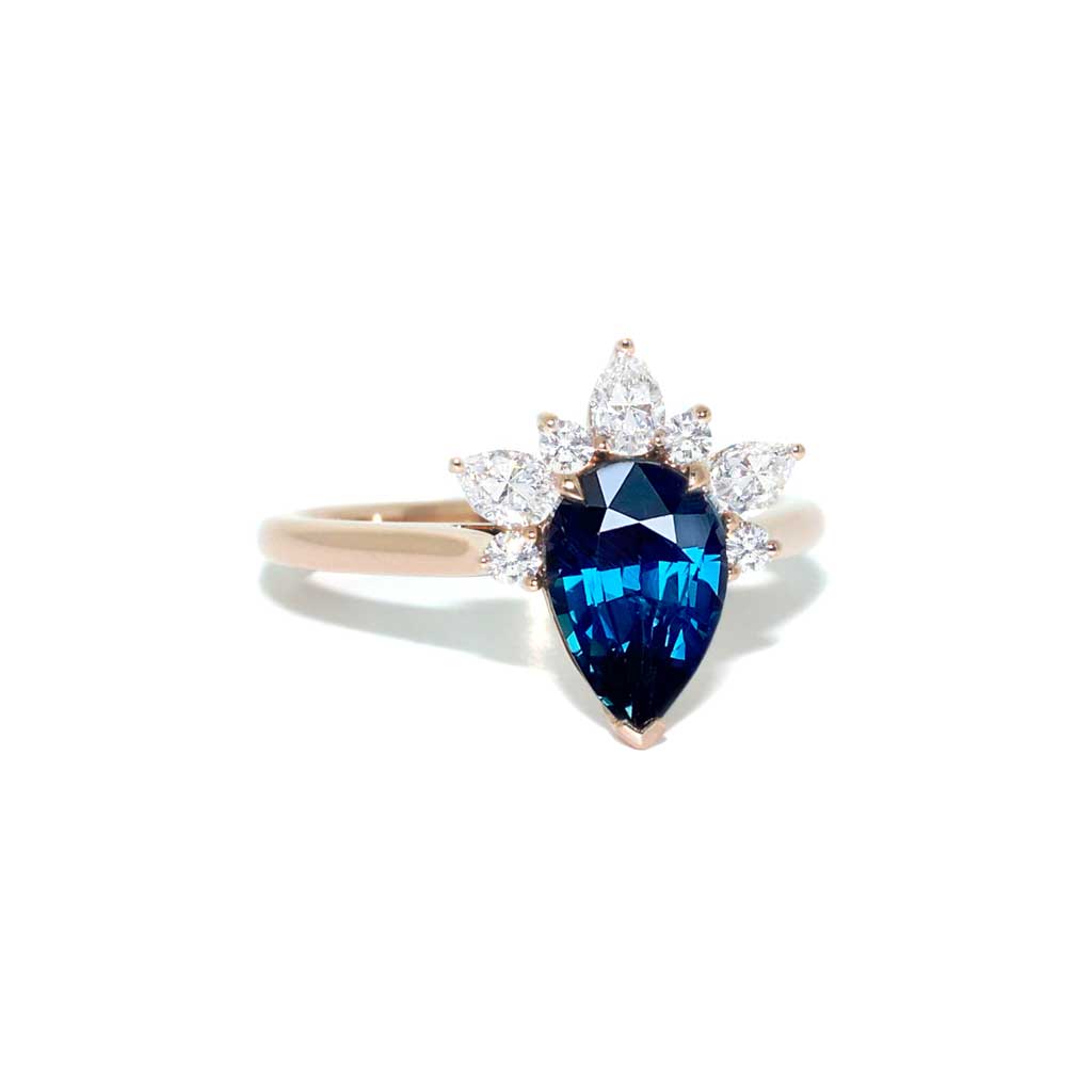 Bella-pear-teal-sapphire-diamond-halo-rose-gold-engagement-ring-Lizunova-Fine-Jewels-Sydney-jeweller-NSW-Australia-SKU00054