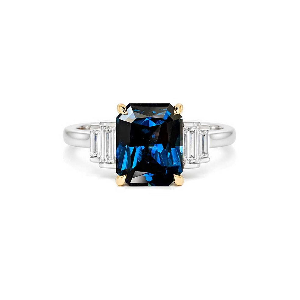Celine - Art Deco emerald cut sapphire & diamond engagement ring - Lizunova