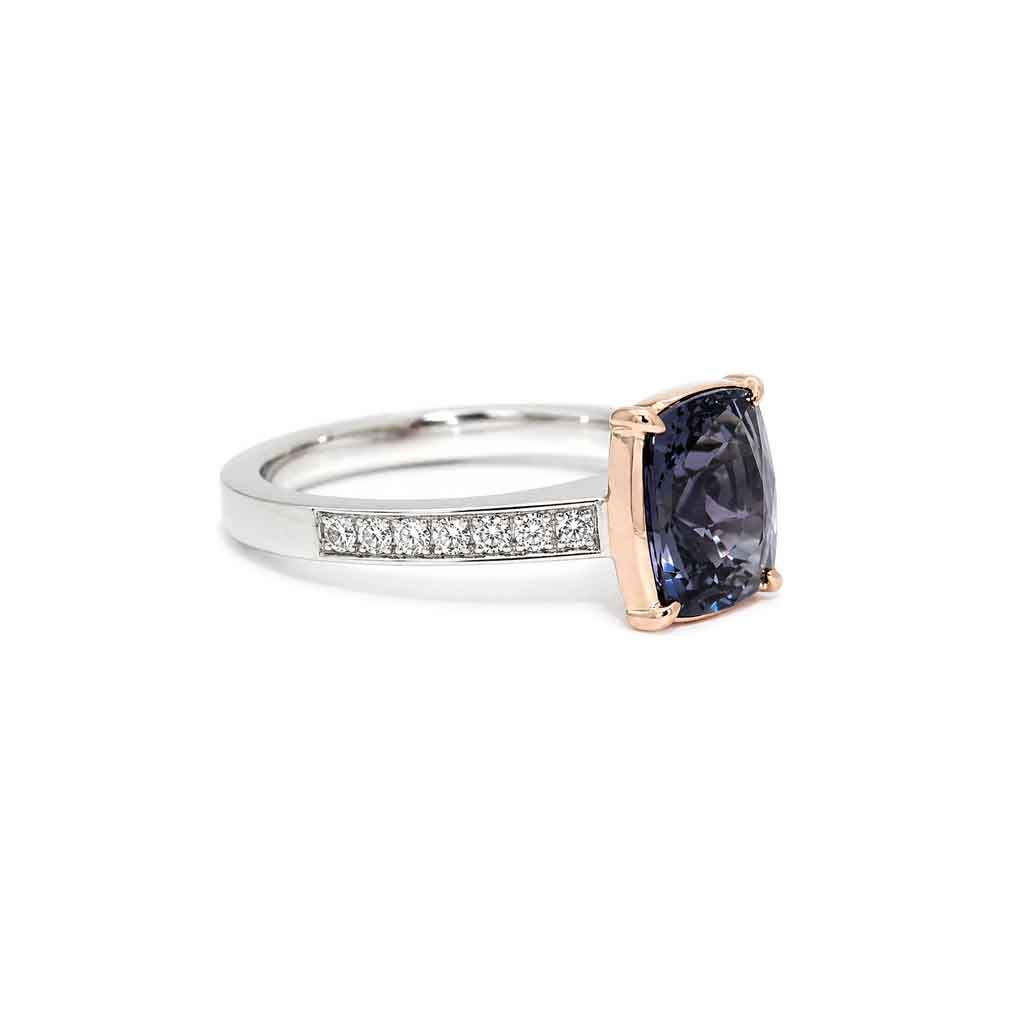 Florence - cushion cut grey spinel & diamond ring - Lizunova