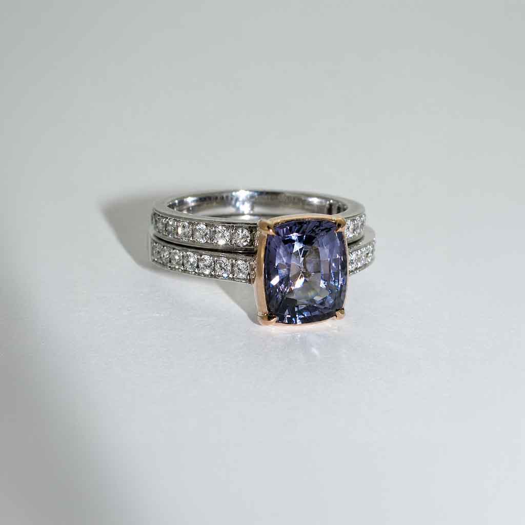 Florence - cushion cut grey spinel & diamond ring - Lizunova