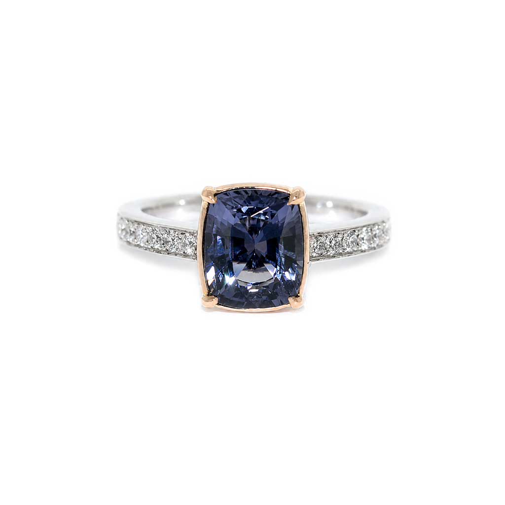 Florence - cushion cut grey spinel & diamond ring - Lizunova