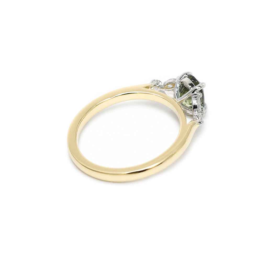 Floral design oval parti sapphire & marquise diamond engagement ring - Lizunova