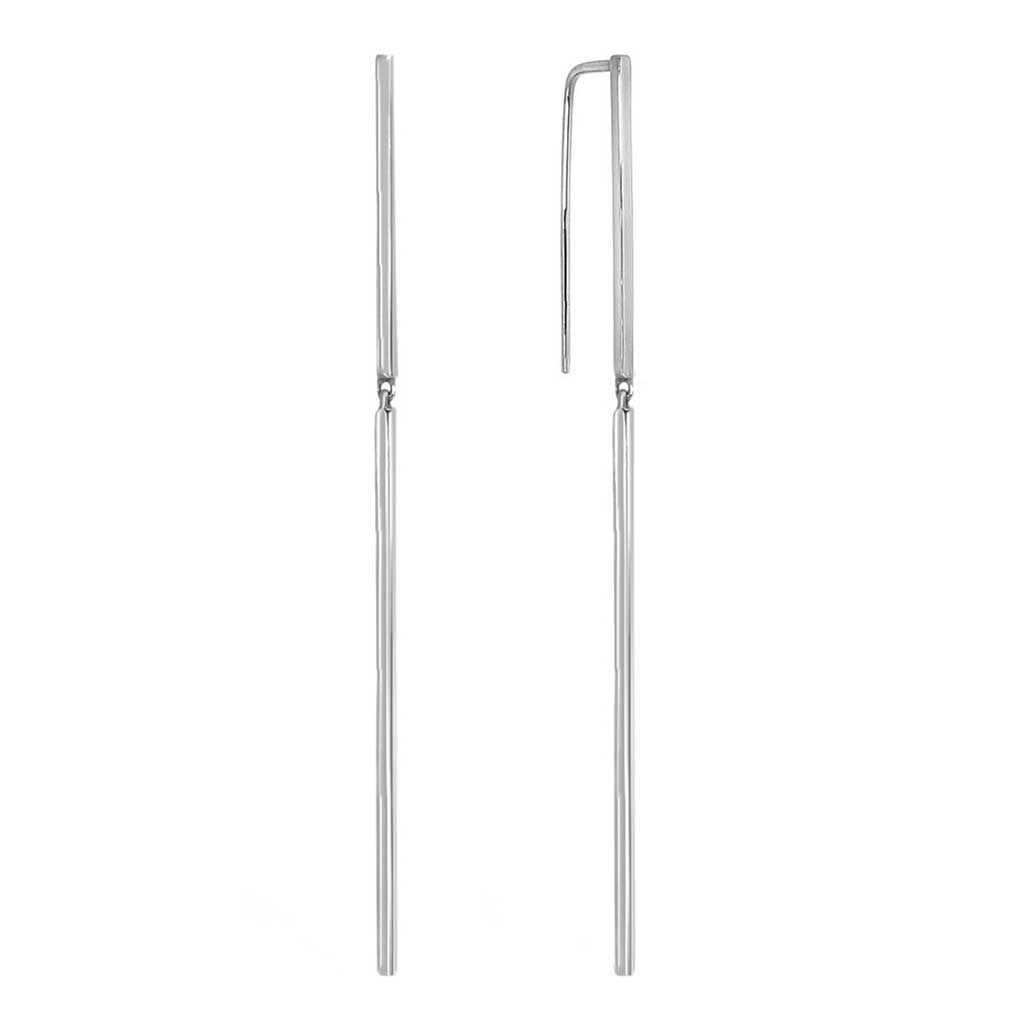 White gold geometric drop Line long earrings, by Sydney jeweller Lizunova Fine Jewels
