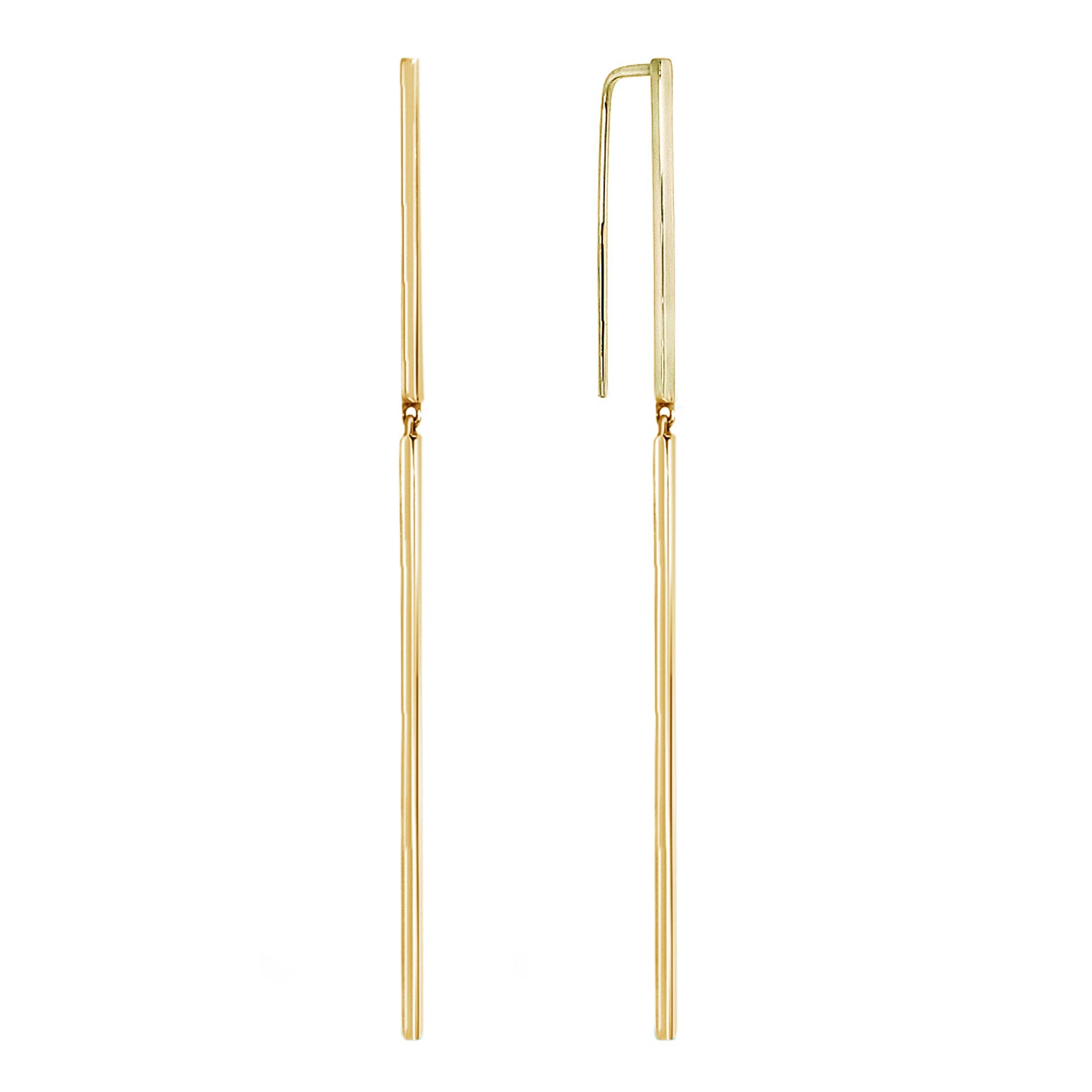 Yellow gold geometric drop Line long earrings, by Sydney jeweller Lizunova Fine Jewels