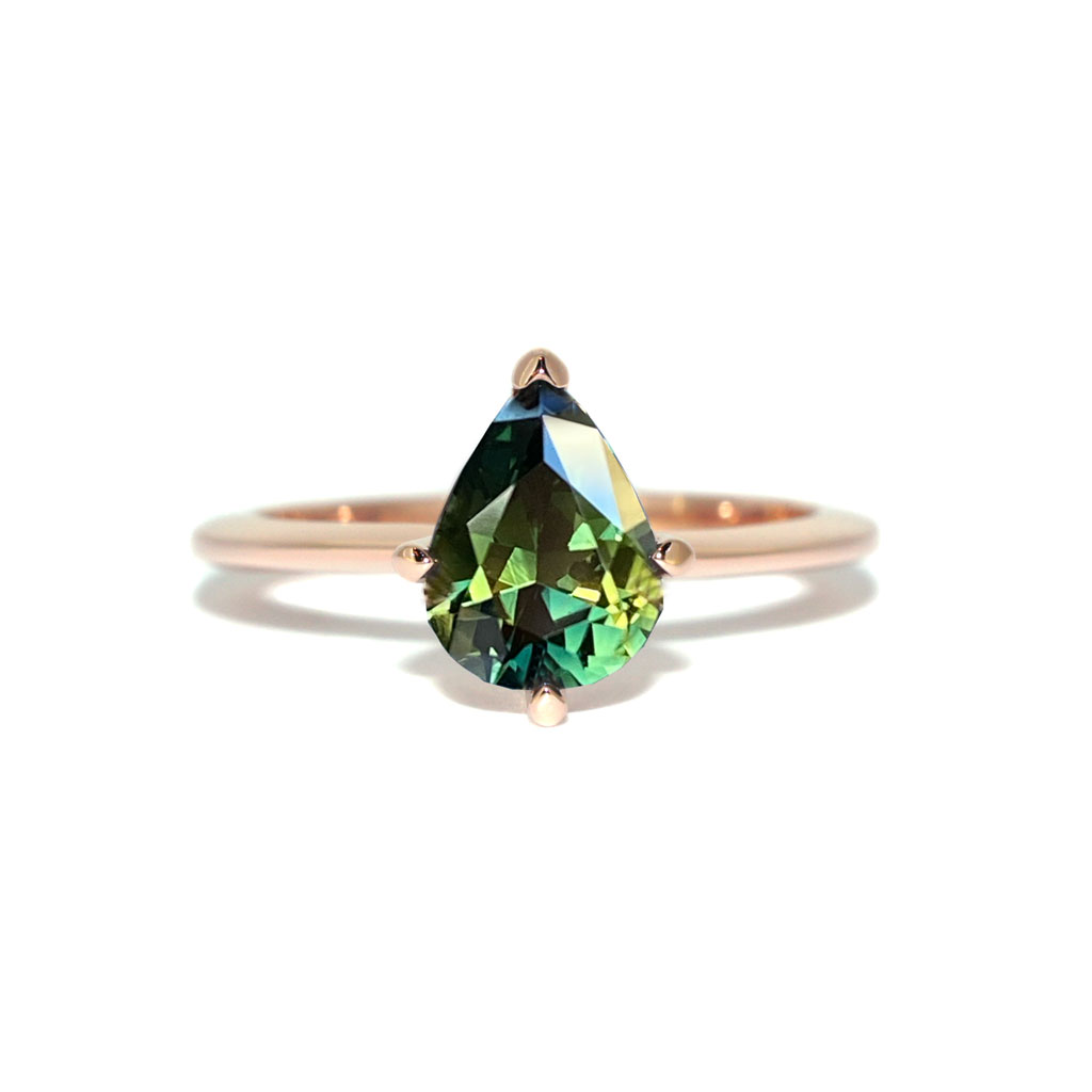 Australian parti teal sapphire bespoke engagement rings Sydney jeweller Lizunova Fine Jewels Sydney Australia SKU00115