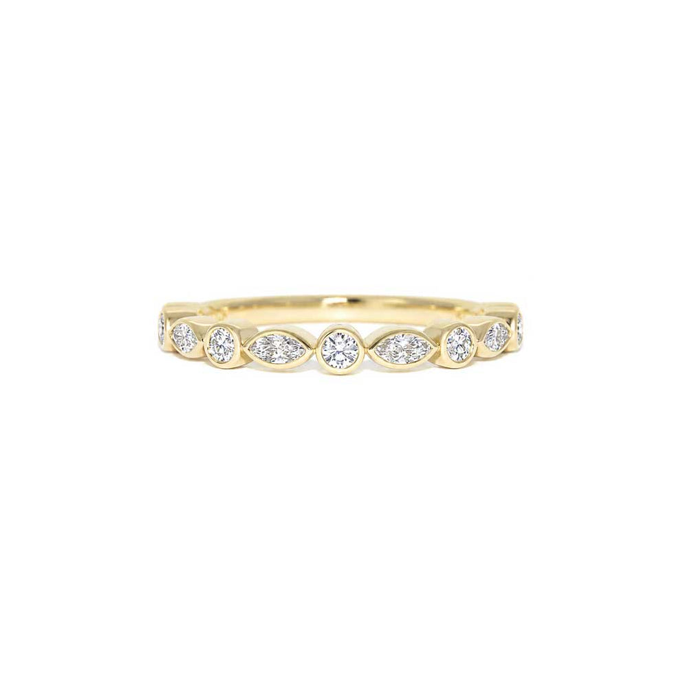 Marquise and round diamond wedding band in 18k yellow gold, handcrafted in Sydney by Lizunova