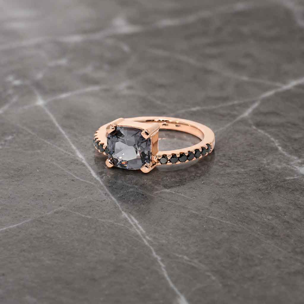 Pip - Grey spinel & black diamond engagement ring - Lizunova