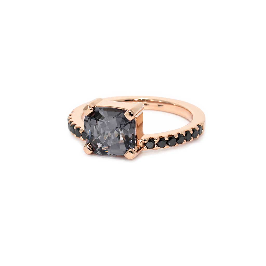 Pip - Grey spinel & black diamond engagement ring - Lizunova