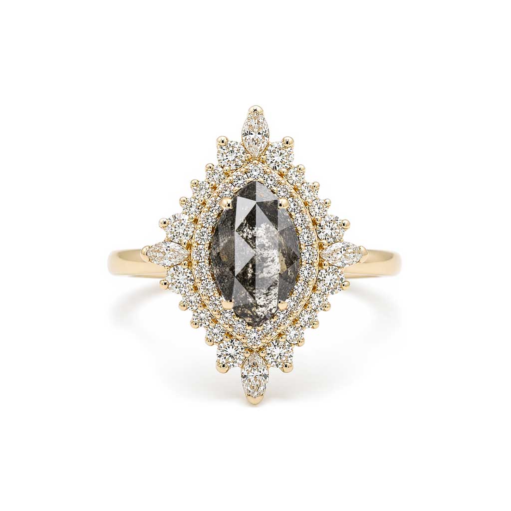 Sasha - Salt and pepper diamond double halo engagement ring - Lizunova Fine Jewels