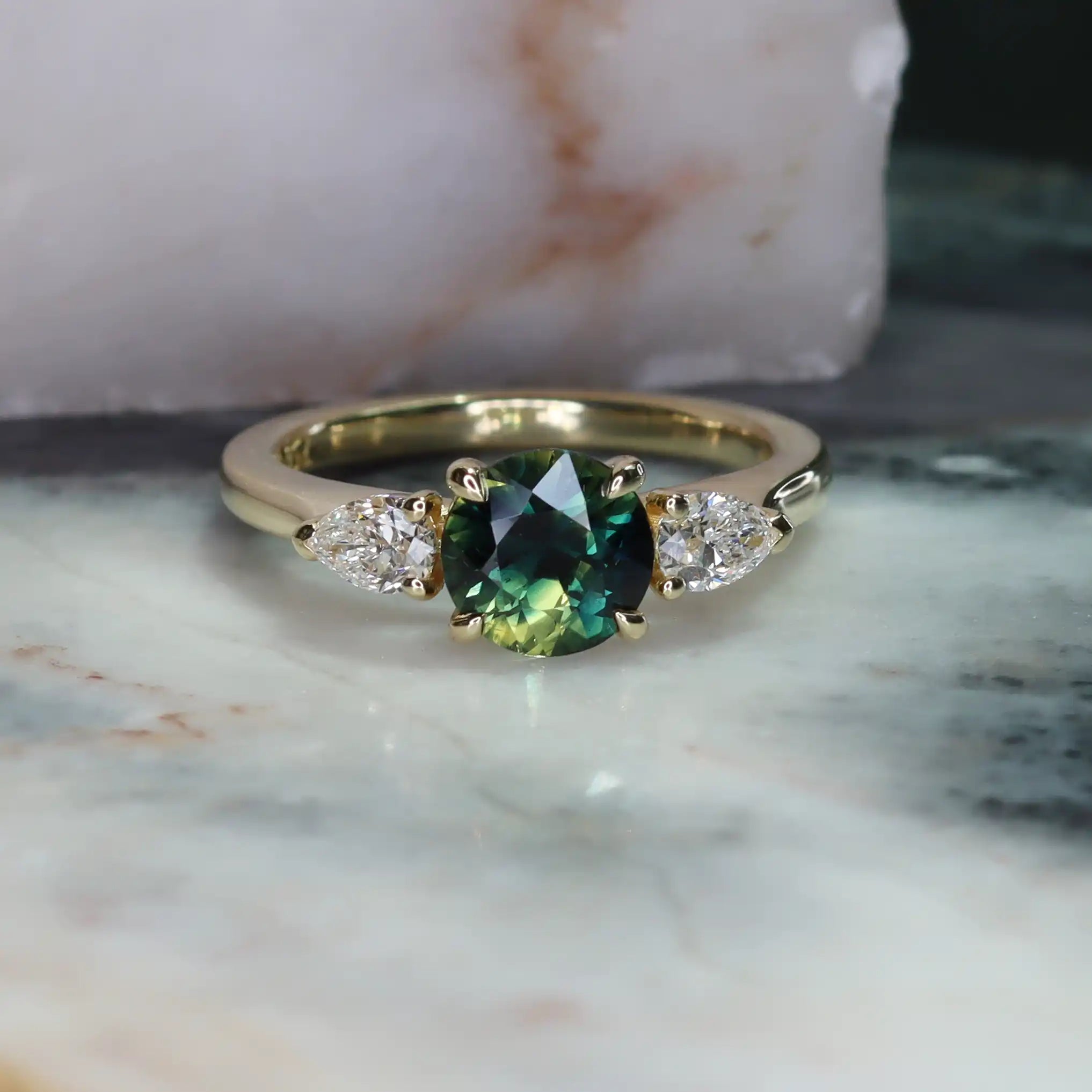 Australian parti sapphire & diamond engagement ring by Sydney jeweller Lizunova