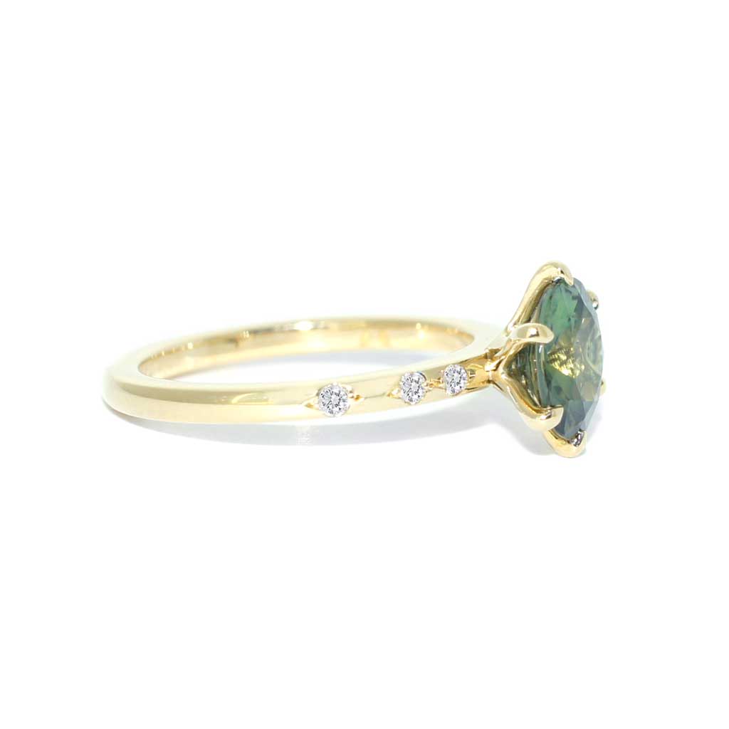 Australian parti teal sapphire bespoke engagement rings Sydney jeweller Lizunova Fine Jewels Sydney Australia SKU00154-1