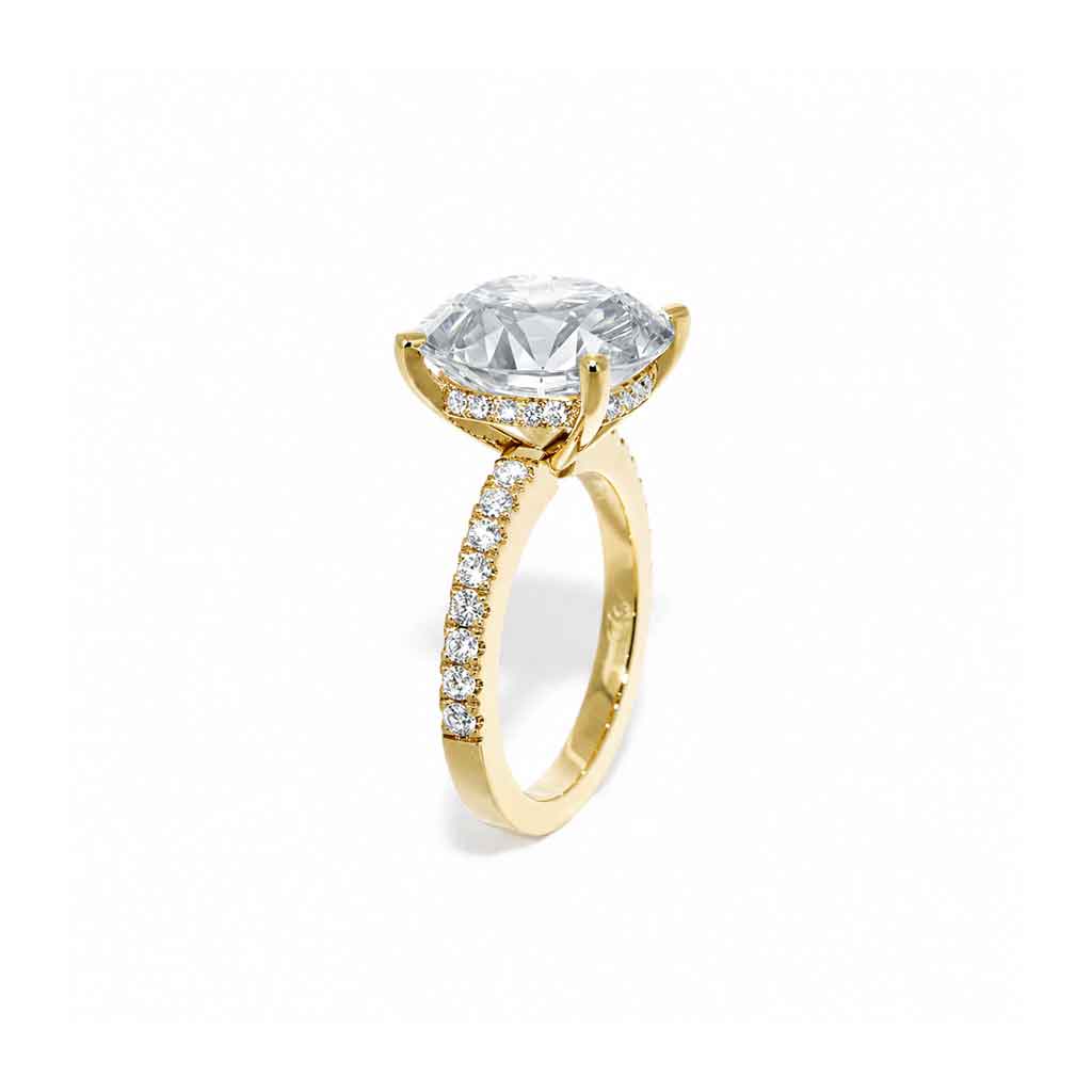 Venice - Cushion diamond engagement ring in 18k gold with a hidden diamond halo and diamonds in the band - Lizunova