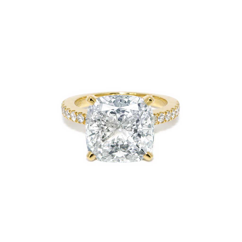 Venice - Cushion diamond engagement ring in 18k gold with a hidden diamond halo and diamonds in the band - Lizunova
