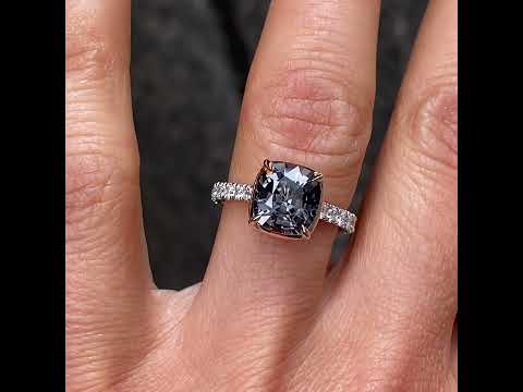 Florence - cushion cut grey spinel & diamond ring - Lizunova