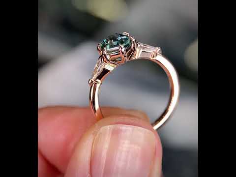 Maddie engagement ring with hexagon cut teal sapphire & kite diamonds, by Lizunova Fine Jewels