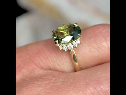 Lotus - Oval Australian teal sapphire & diamond cluster engagement ring - Lizunova