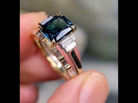 Celine - Art Deco emerald cut sapphire & diamond engagement ring - Lizunova