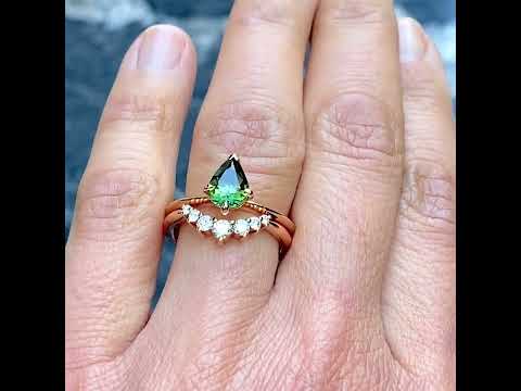 Lucia Australian green sapphire engagement ring & Ami diamond wedding ring, Sydney jeweller Lizunova Fine Jewels, Australia