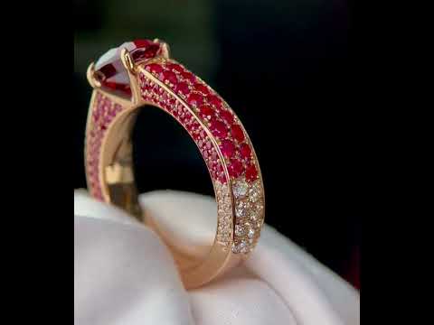 Bespoke ruby & diamond ladies ring in 18k rose gold by Sydney jeweller Lizunova