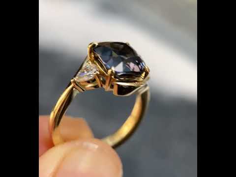 Kaia - Grey spinel & diamond bypass trilogy engagement ring - Lizunova Fine Jewels