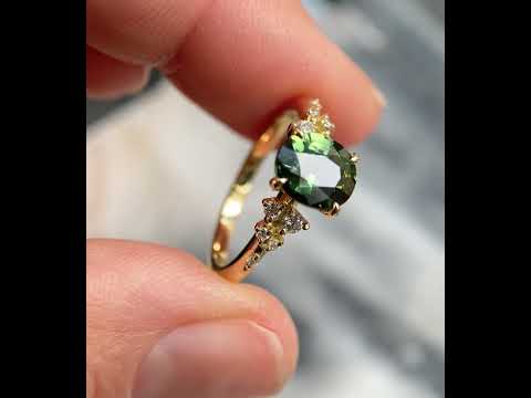 Asymmetric sapphire and diamond engagement ring by Sydney jeweller Lizunova