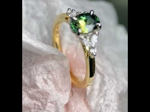 Floral design oval parti sapphire & marquise diamond engagement ring - Lizunova