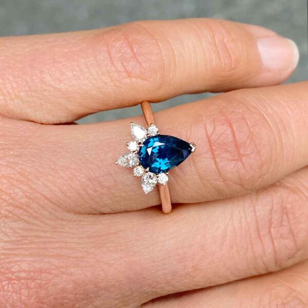 Bella-pear-teal-sapphire-diamond-halo-rose-gold-engagement-ring-Lizunova-Fine-Jewels-Sydney-jeweller-NSW-Australia-SKU00054
