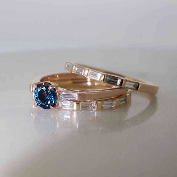 Milla-baguette-diamond-wedding-ring-Grace-teal-sapphire-engagement-ring-Lizunova-Fine-Jewels-jeweller-Sydney-NSW-Australia