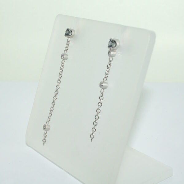 Asymmetric-White-gold-diamond-spinel-chain-earrings-by-Sydney-jewellers-Lizunova