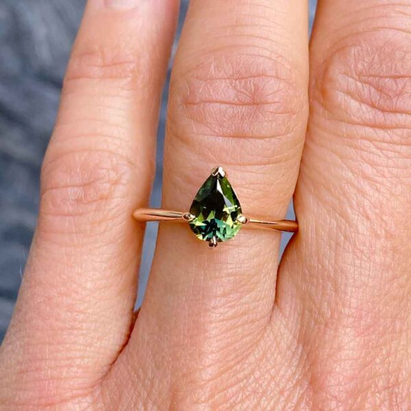 Australian parti teal sapphire bespoke engagement rings Sydney jeweller Lizunova Fine Jewels Sydney Australia SKU00115