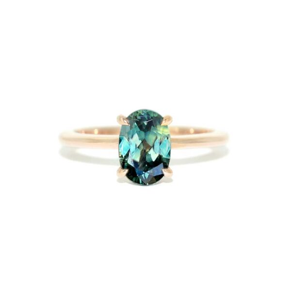 Australian parti teal sapphire bespoke engagement rings Sydney jeweller Lizunova Fine Jewels Sydney Australia SKU00112