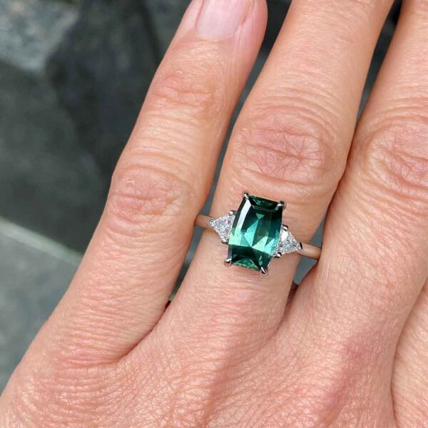 Nola-teal-sapphire-trilliant-diamond-engagement-ring-platinum-5-Lizunova-Fine-Jewels-jeweller-Sydney-NSW-Australia
