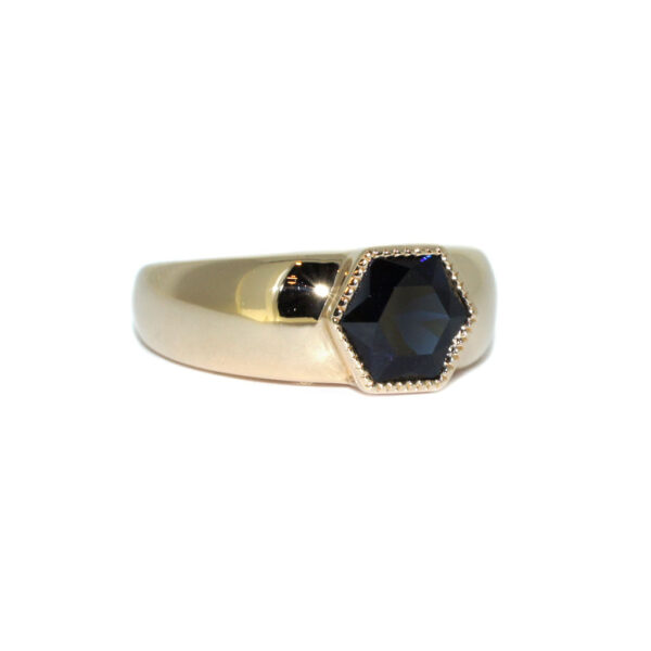 Sal-Bespoke-hexagon-sapphire-gold-engagement-ring-2-Lizunova-Fine-Jewels-jeweller-Sydney-NSW-Australia